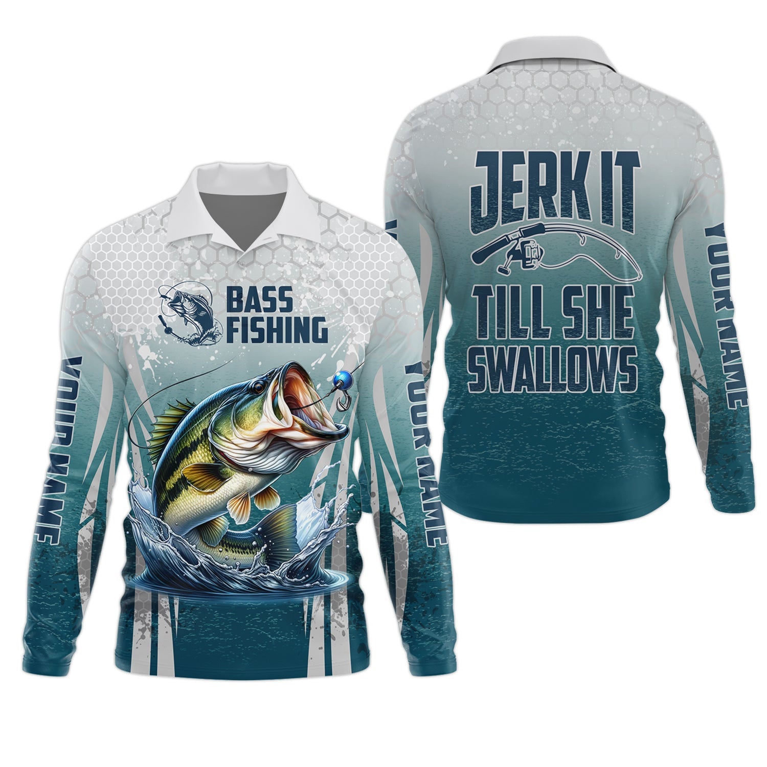 Jerk It Till She Swallows Fishing UPF Shirts, Funny Fishing Shirt, Gift For Fisherman, Bass Fishing Shirt