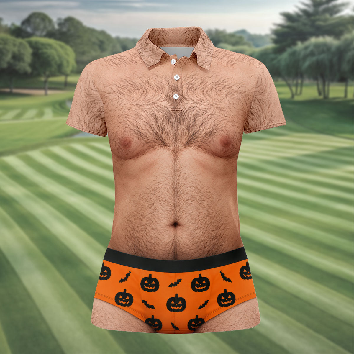 Funny Hairy Chest Halloween Costume Polo Shirt, Ladies Golf Shirts, Halloween Golf Shirt