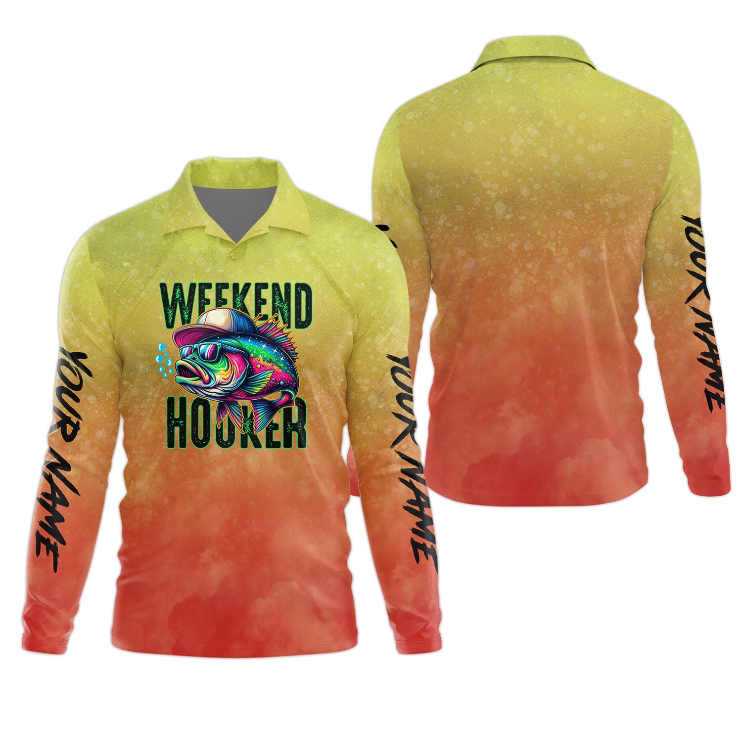 Weekend Hooker Orange Yellow Fishing Shirt, SPF Shirt, Hooded Sun Shirt, Gift For Fisherman