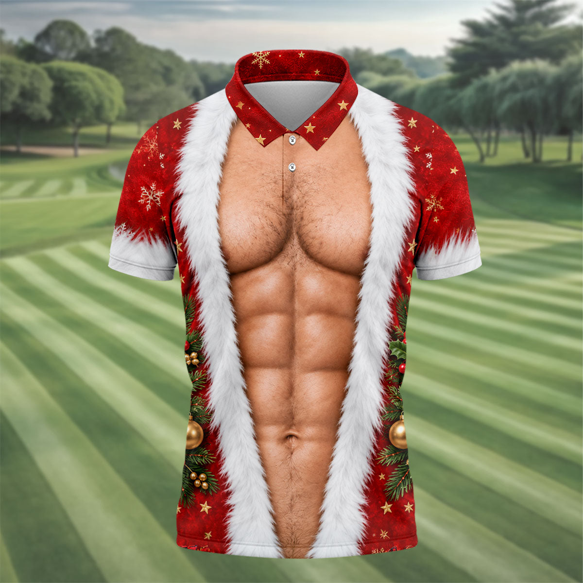 Santa Muscle Body Christmas Golf Shirt, Mens Golf Polo, Golf Shirts For Men