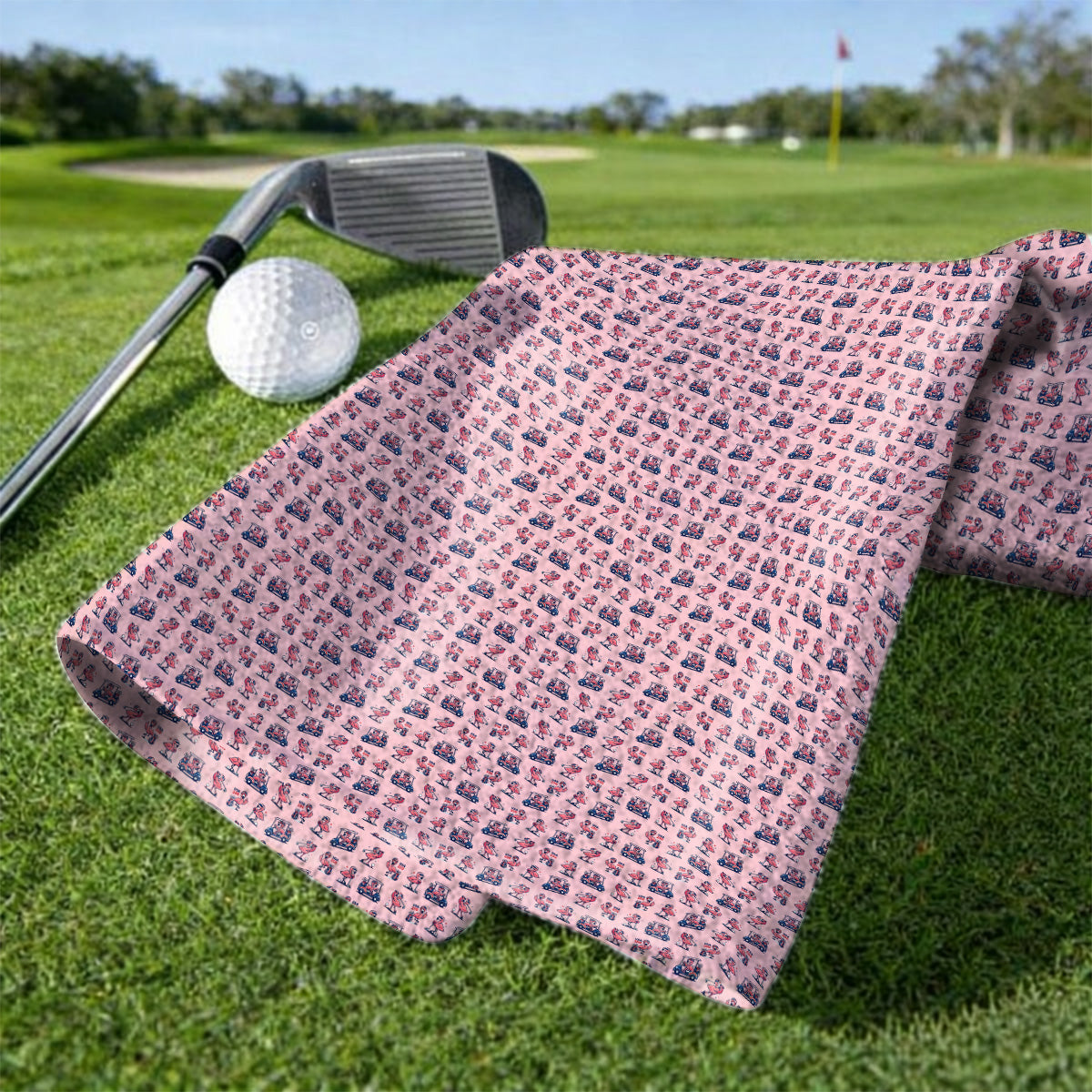 Funny Flamingo Pattern Golf Towels, USA 250 Patriotic Summer Golf Towel, Crazy Golf Gift For Golfer