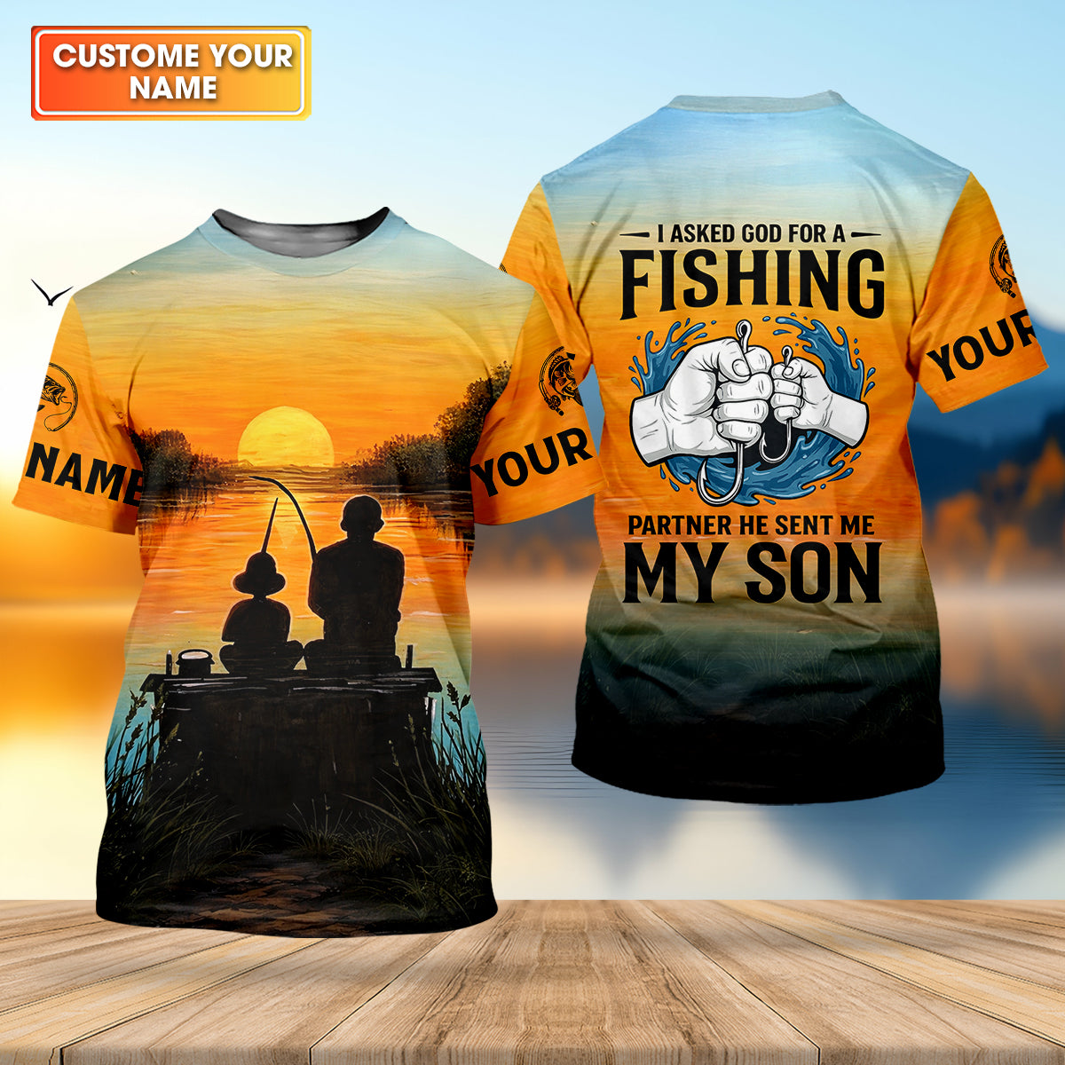I Asked God For A Fishing Partner Father Son Fishing UPF Shirts, Dad Fishing Gift, Fishing Shirts For Men