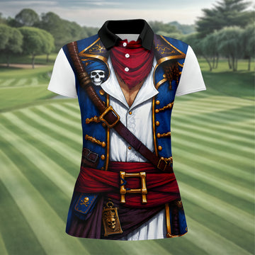 Caribbean Pirate Golf Shirt, Classic Buccaneer Captain Uniform, Golf Shirt For Women