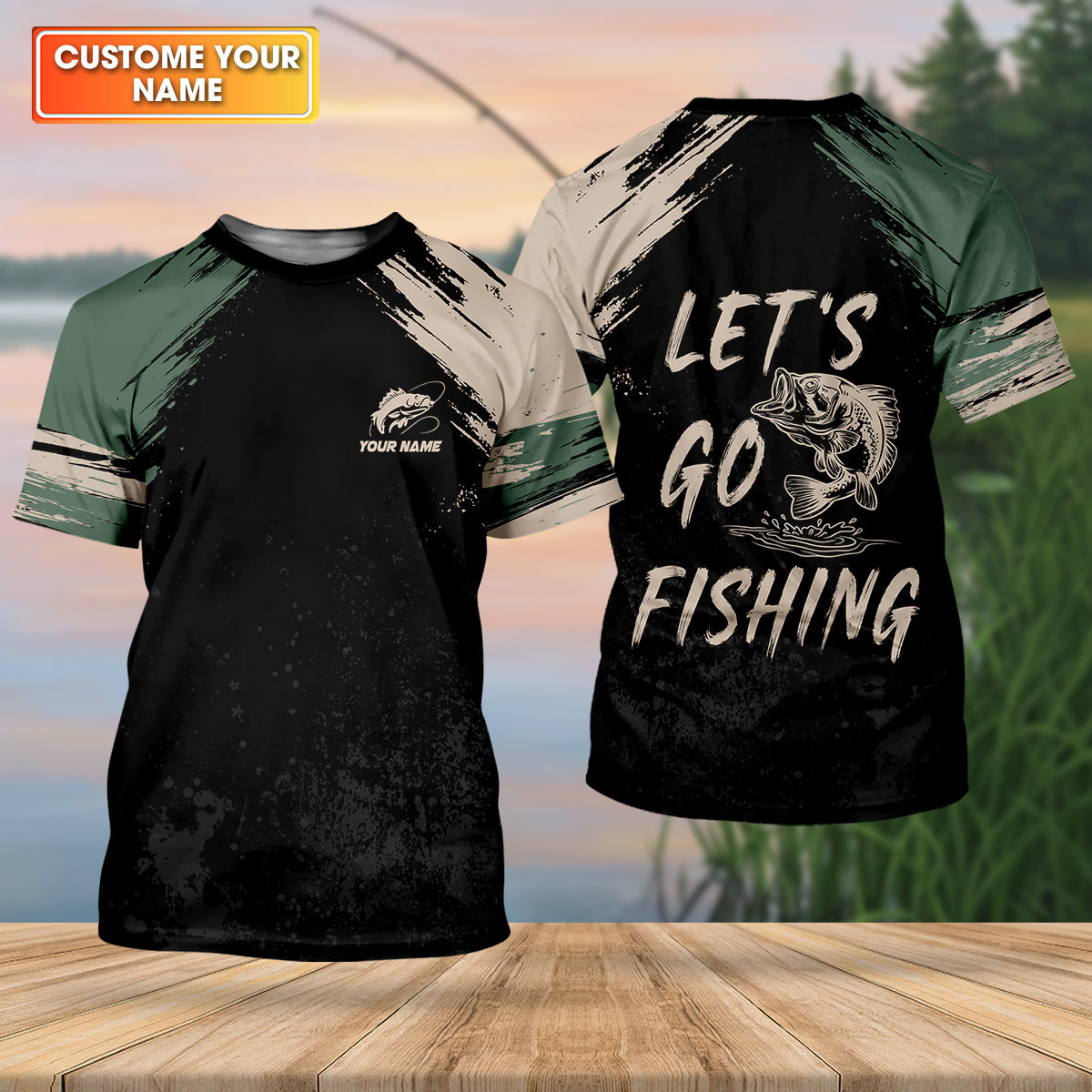 Let's Go Fishing Distressed Pattern Retro Fishing Shirt, Fishing UPF Shirts, Fishing Shirts For Men