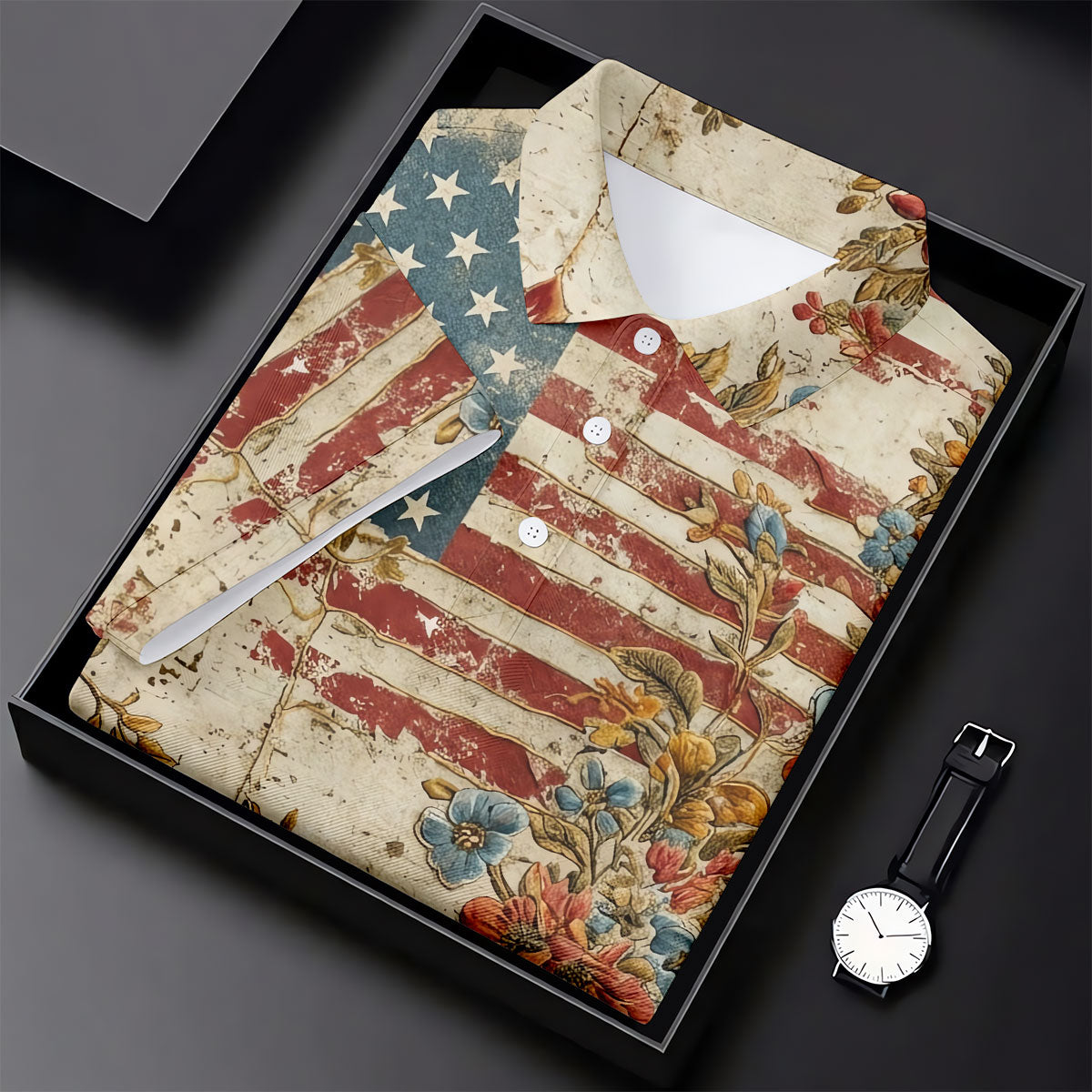 Floral American Flag Vintage Golf Shirt, 250 Years Patriotic 4th Of July Golf Shirt For Women