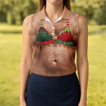 Funny Elf Bra Bells Christmas Golf Shirt, Women’s Golf Polo, Golf Tops For Women