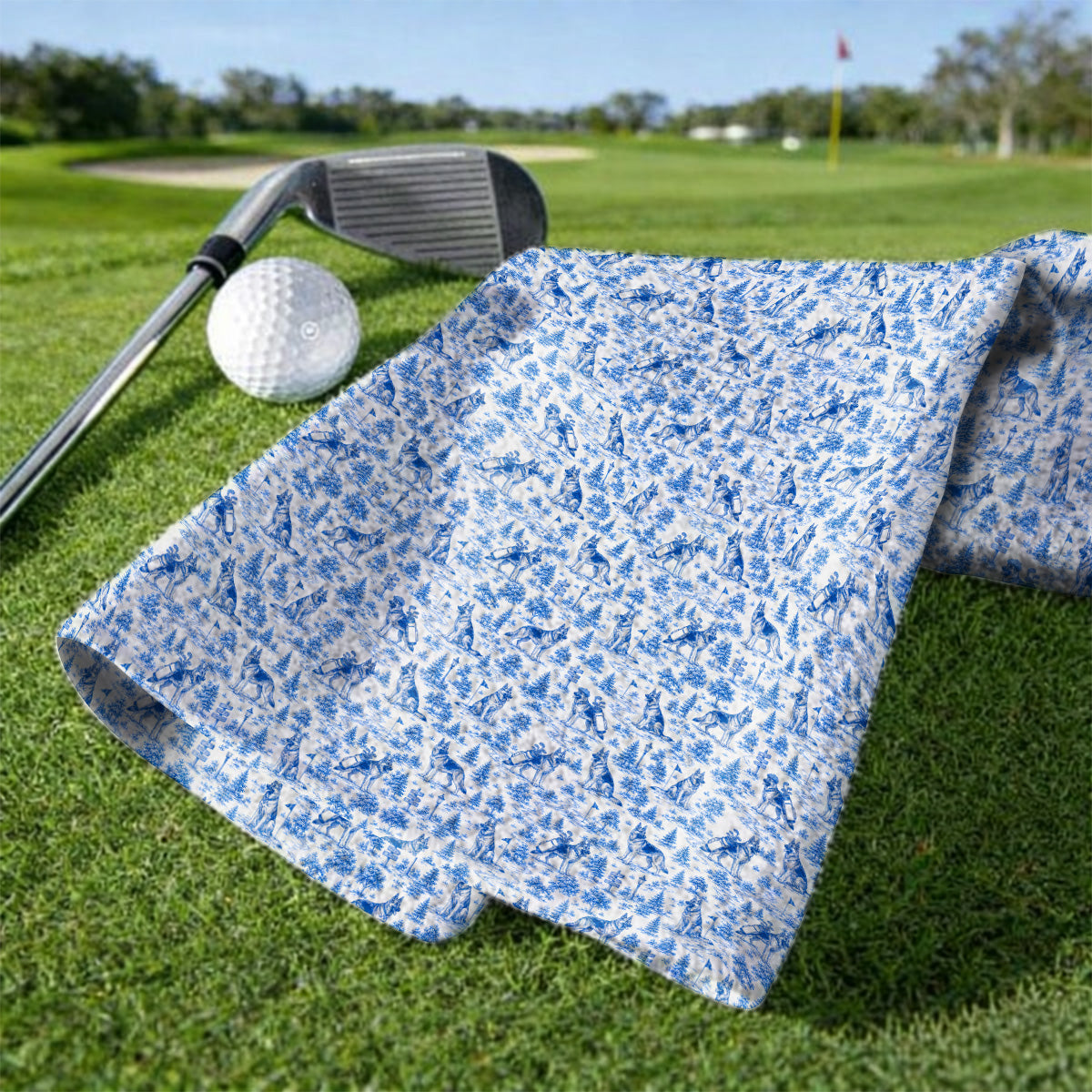 Toile De Jouy German Shepherd Golf Towels, German Shepherd Pattern Golf Towel, Dog Dad Golf Gift