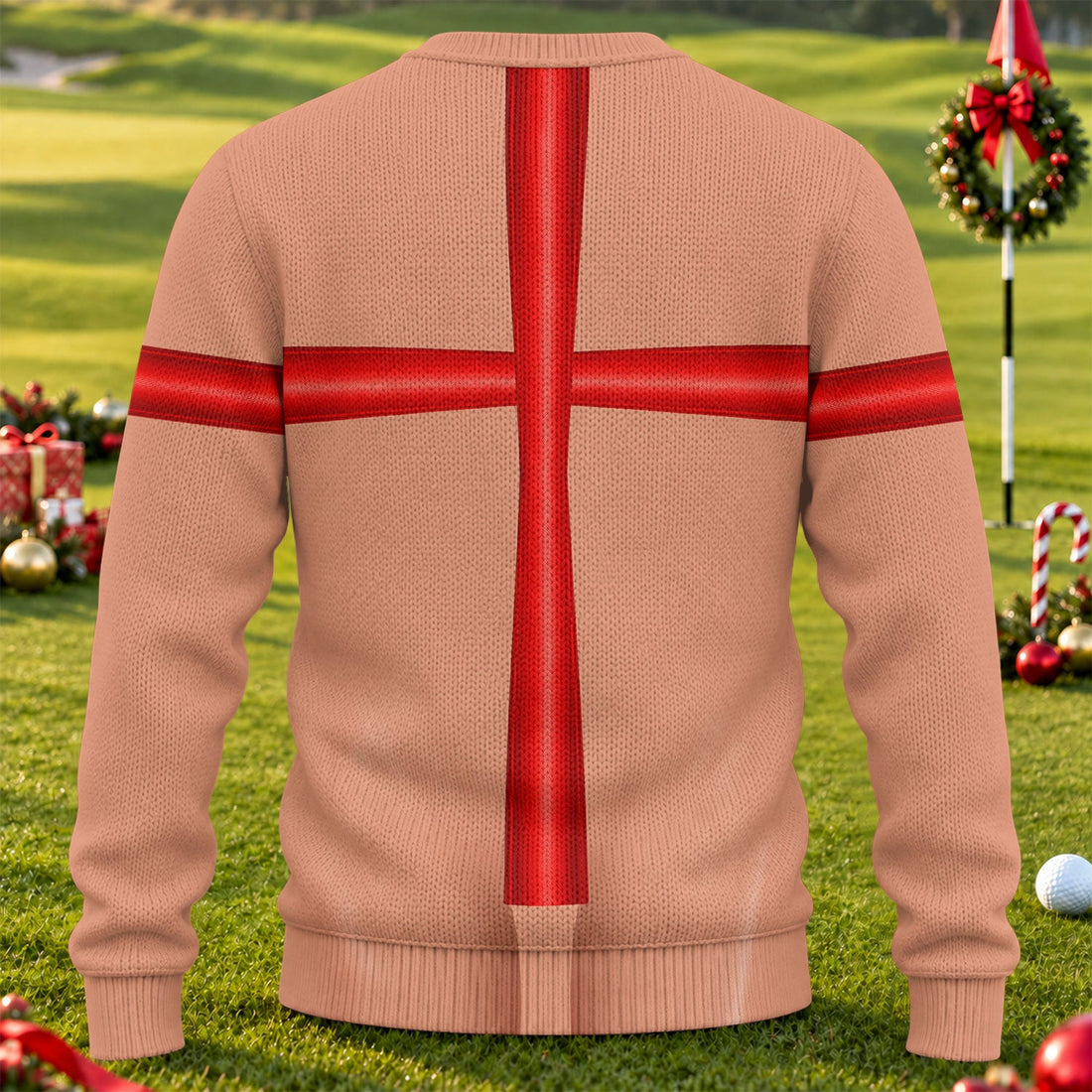 Christmas Gift Wrap Bow Sweater, Christmas Golf Shirt For Men, Ugly Christmas Sweater