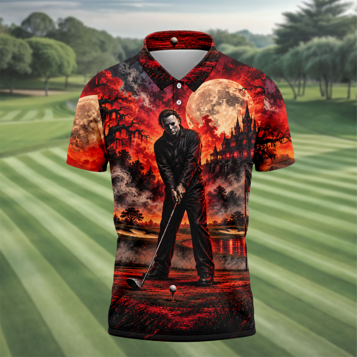 Can't Kill Bogeyman Horror Character Polo Shirt, Halloween Golf Shirt, Mens Golf Polo