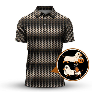 Funny Dachshund Golf Shirt For Men, Pattern Golf Shirt, Halloween Golf Shirt For Golfer