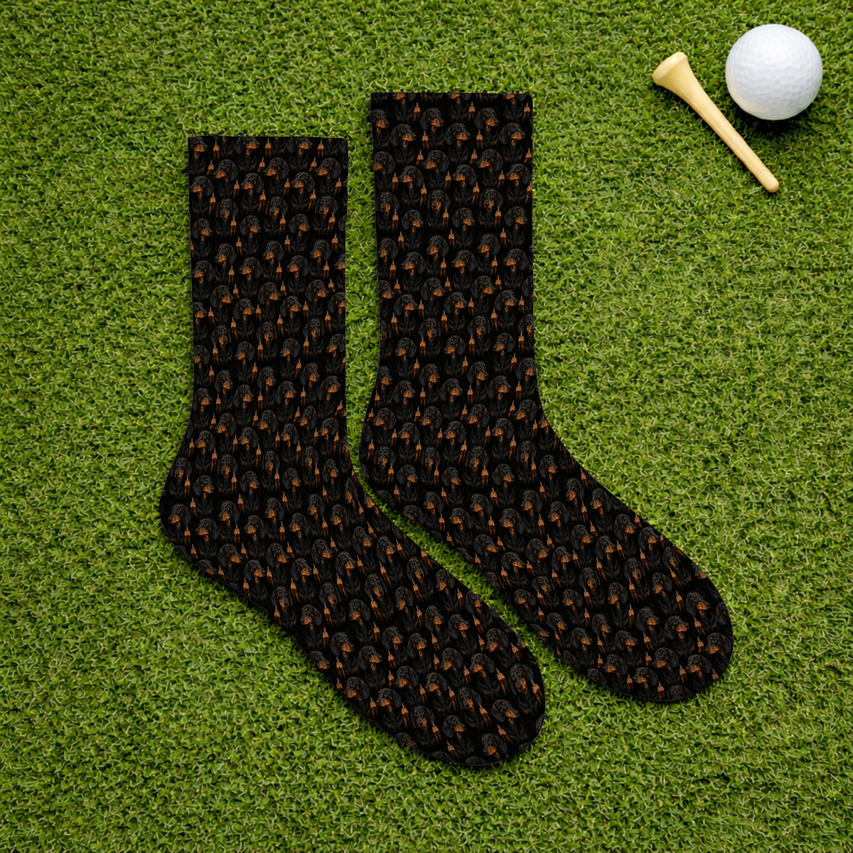 Funny Dachshund Golf Socks, Wiener Dog Pattern Golf Sock, Crazy Dog Dad Golf Apparel
