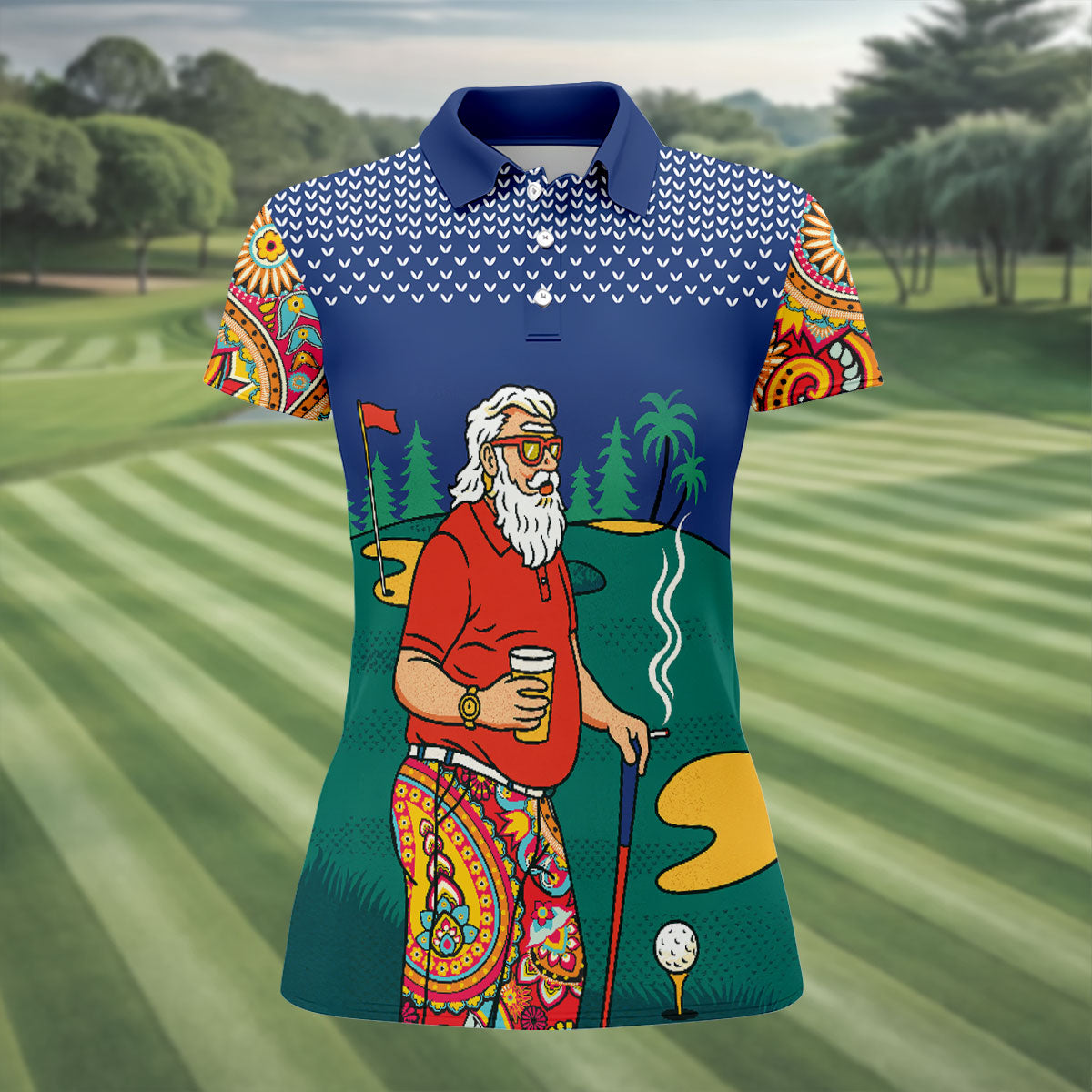 Vintage Bearded Golfer With Paisley Pants Golf Polo Shirt, Women’s Golf Polo, Golf Tops For Women