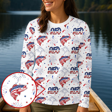 Largemouth Bass Fishing Patriotic Fishing Shirt, Fishing UPF Shirts, 250th Anniversary Fishing Shirt For Women
