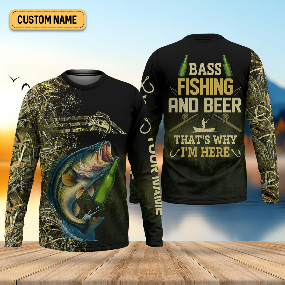 Bass Fishing And Beer That's Why I'm Here Camouflage Fishing Shirts, Funny Fishing Shirt, SPF Shirt For Men