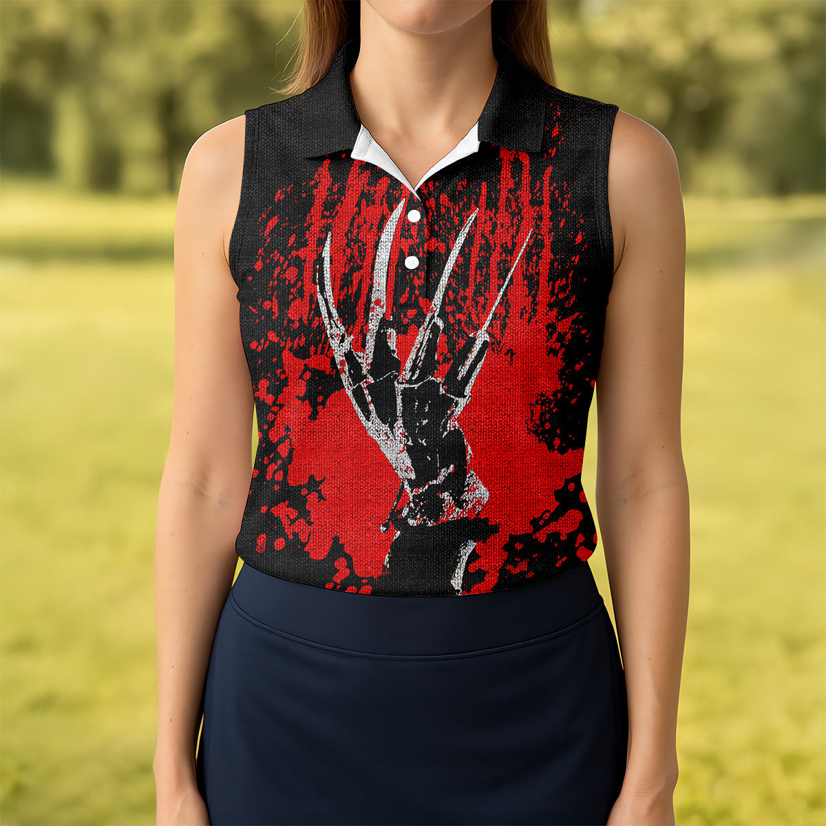 Horror Hand Women's Golf Tops, Horror Movie Golf Polos, Halloween Golf Shirt, Gift For Golfer