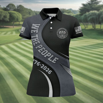 We The People US 250th Anniversary Hexagon Pattern Custom Golf Shirts, 4th Of July Patriotic Golf Shirt For Women