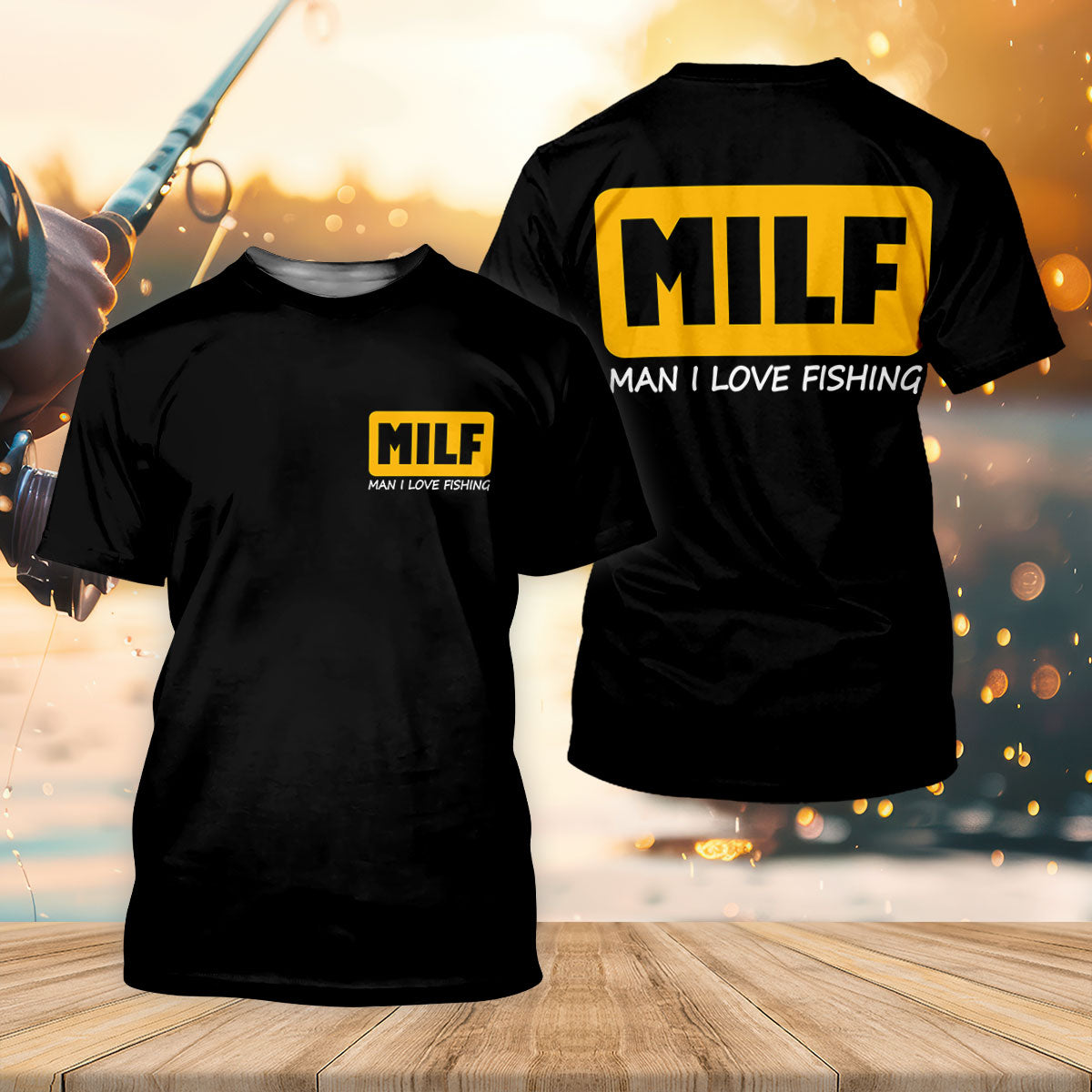 MILF Man I Love Fish Black And Yellow Fishing UPF Shirts, Funny Fishing Shirt, Fishing Shirts For Men