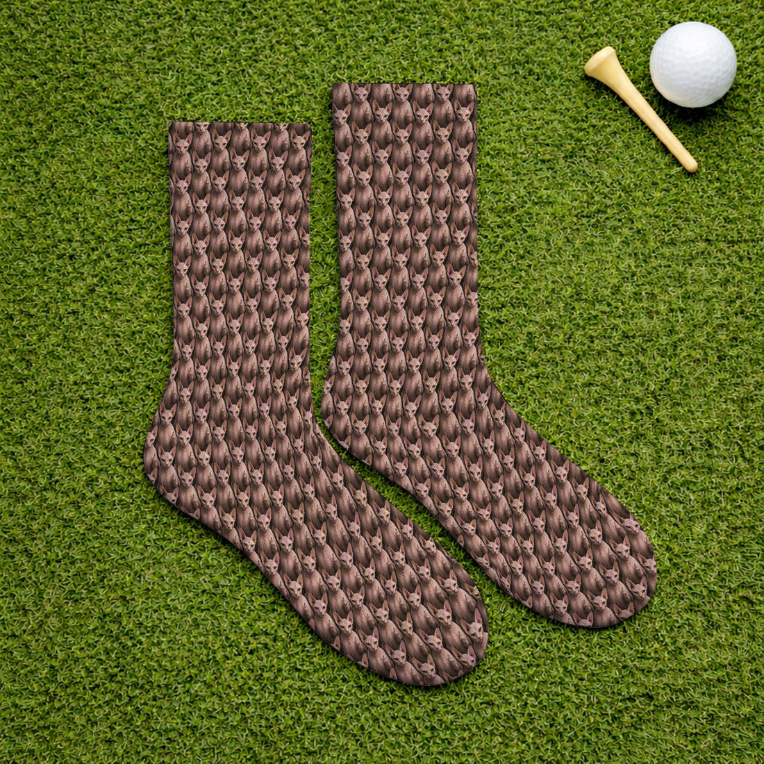 Funny Sphynx Cat Golf Socks, Hairless Cat Pattern Golf Sock, Crazy Golf Gift For Golfer