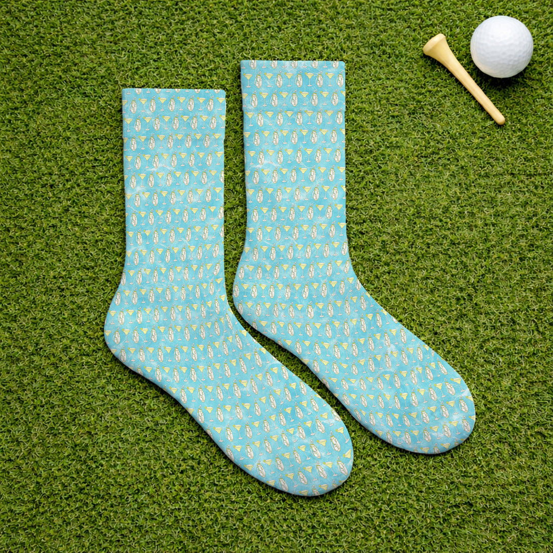 Golf & Margarita Pattern Golf Socks, Margarita Cocktail Golf Sock, Crazy Golf Gift For Golfer