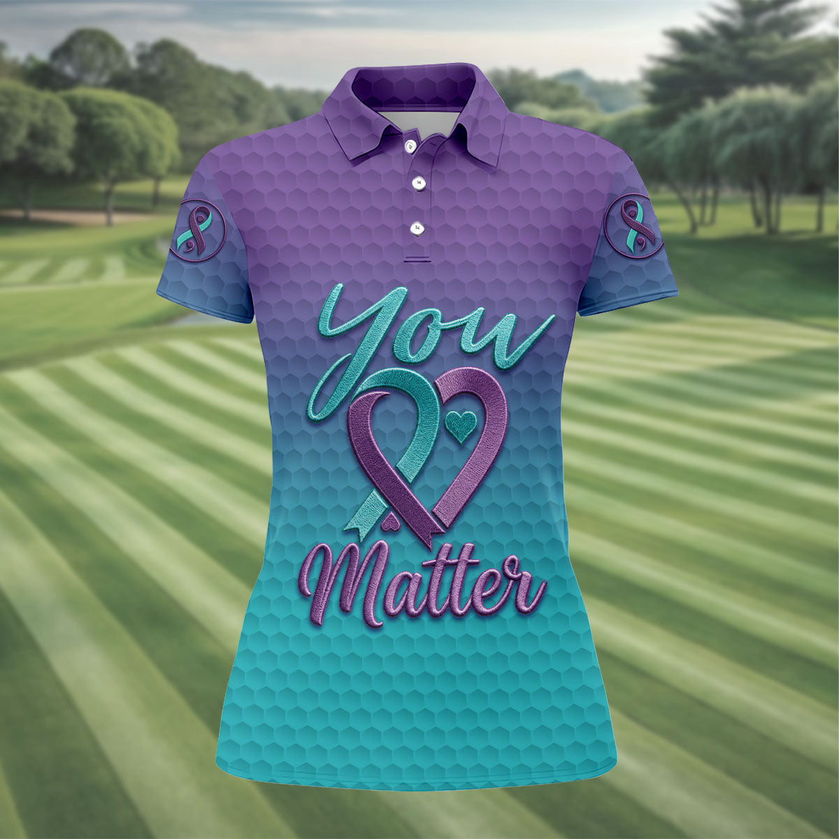 You Matter Suicide Prevention Ribbon Heart Golf Shirts For Women, Performance Golf Shirt