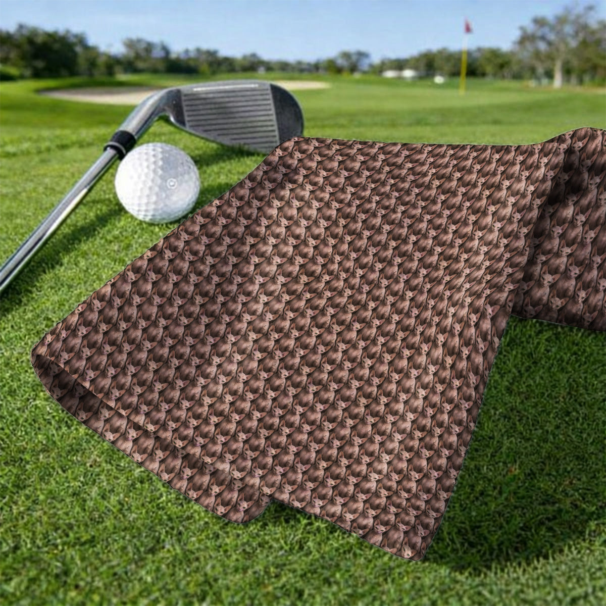 Funny Sphynx Cat Golf Towel, Hairless Cat Pattern Golf Towels, Crazy Golf Gift For Golfer
