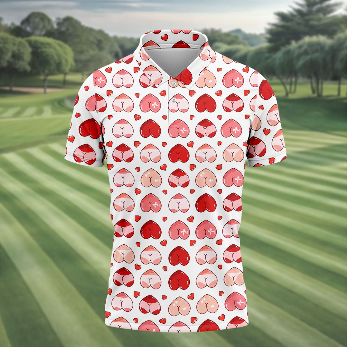Funny Heart Butt Pattern Golf Polo Shirt, Mens Golf Shirts, Golf Apparel For Men