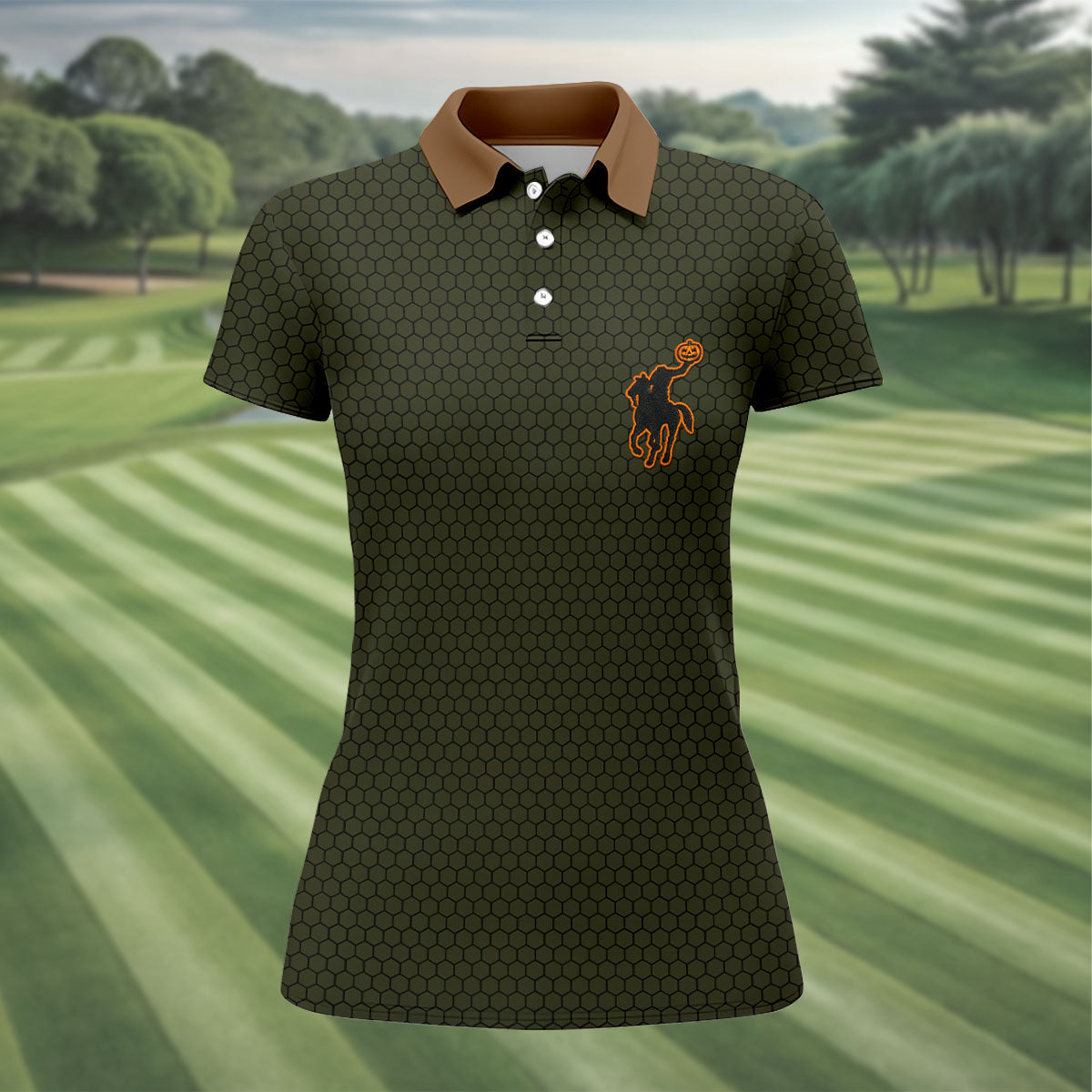 Pumpkin Rider Halloween Horror Character Polo Shirt, Womens Golf Tops, Womens Golf Apparel