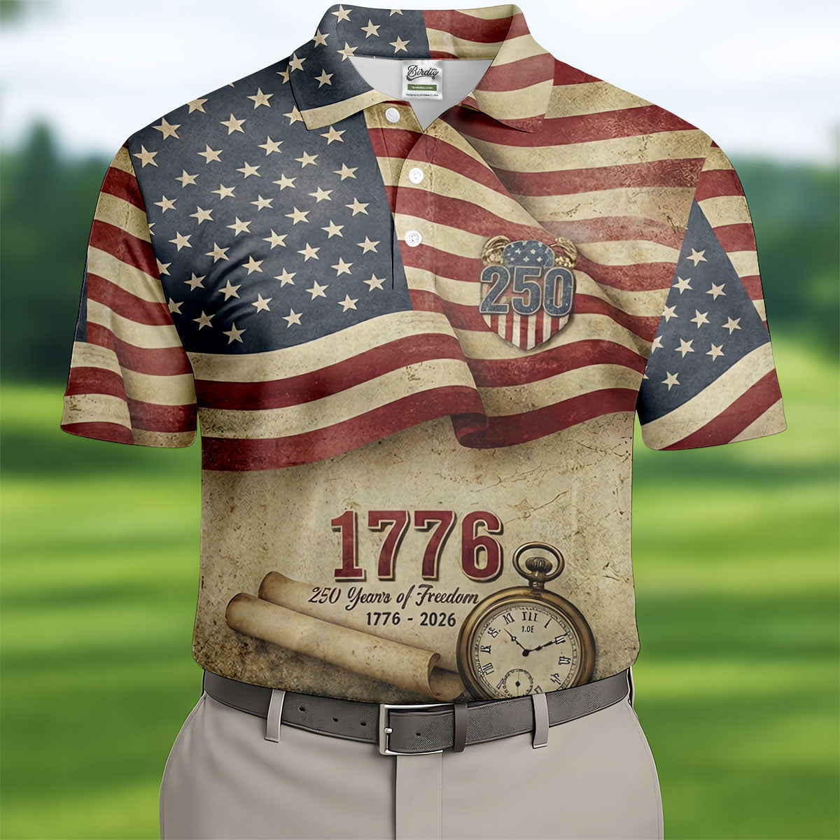250 Years Of Freedom Vintage Golf Shirt, 4th Of July Patriotic Golf Shirts For Men