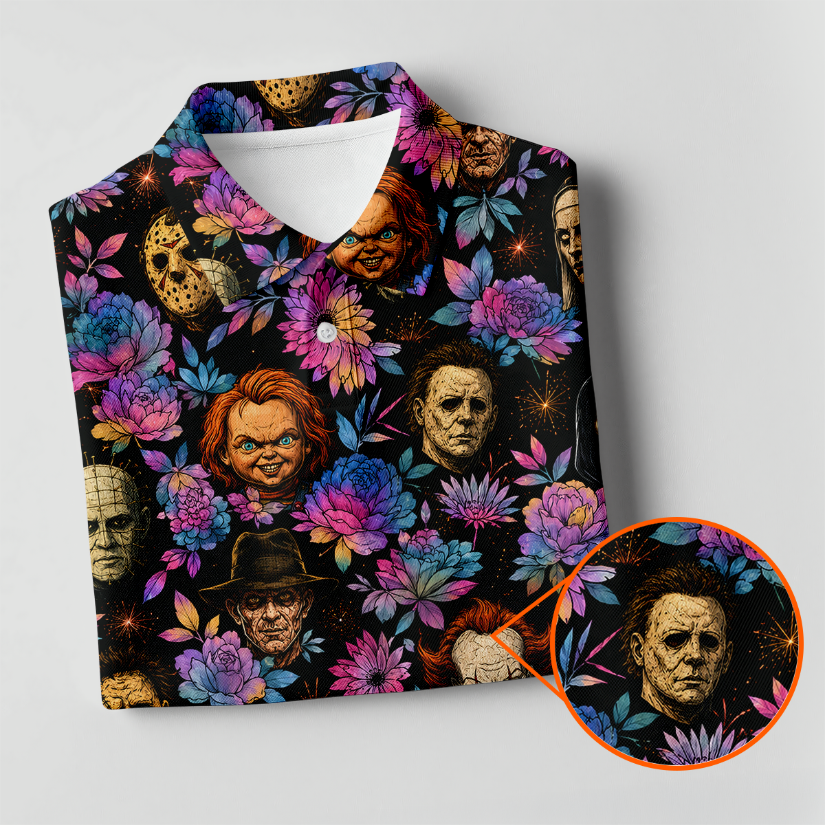 Floral Horror Character Halloween Golf Shirt, Golf Shirts For Men, Mens Golf Apparel
