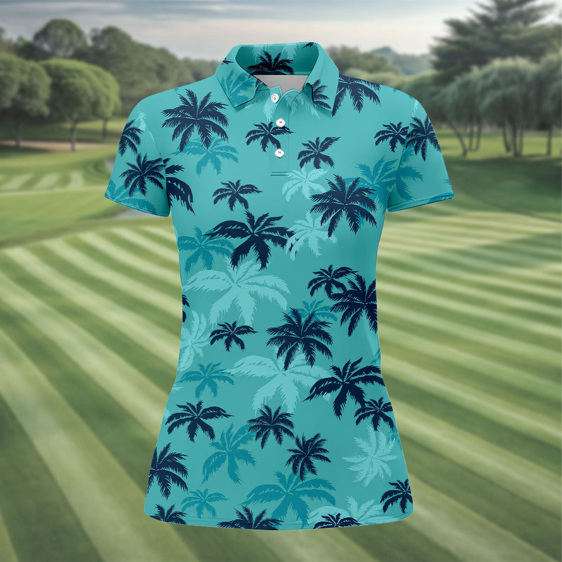 Turquoise Palm Tree Tropical Golf Shirt, Women's Golf Shirt, Golf Polo For Women, Golf Shirts For Women
