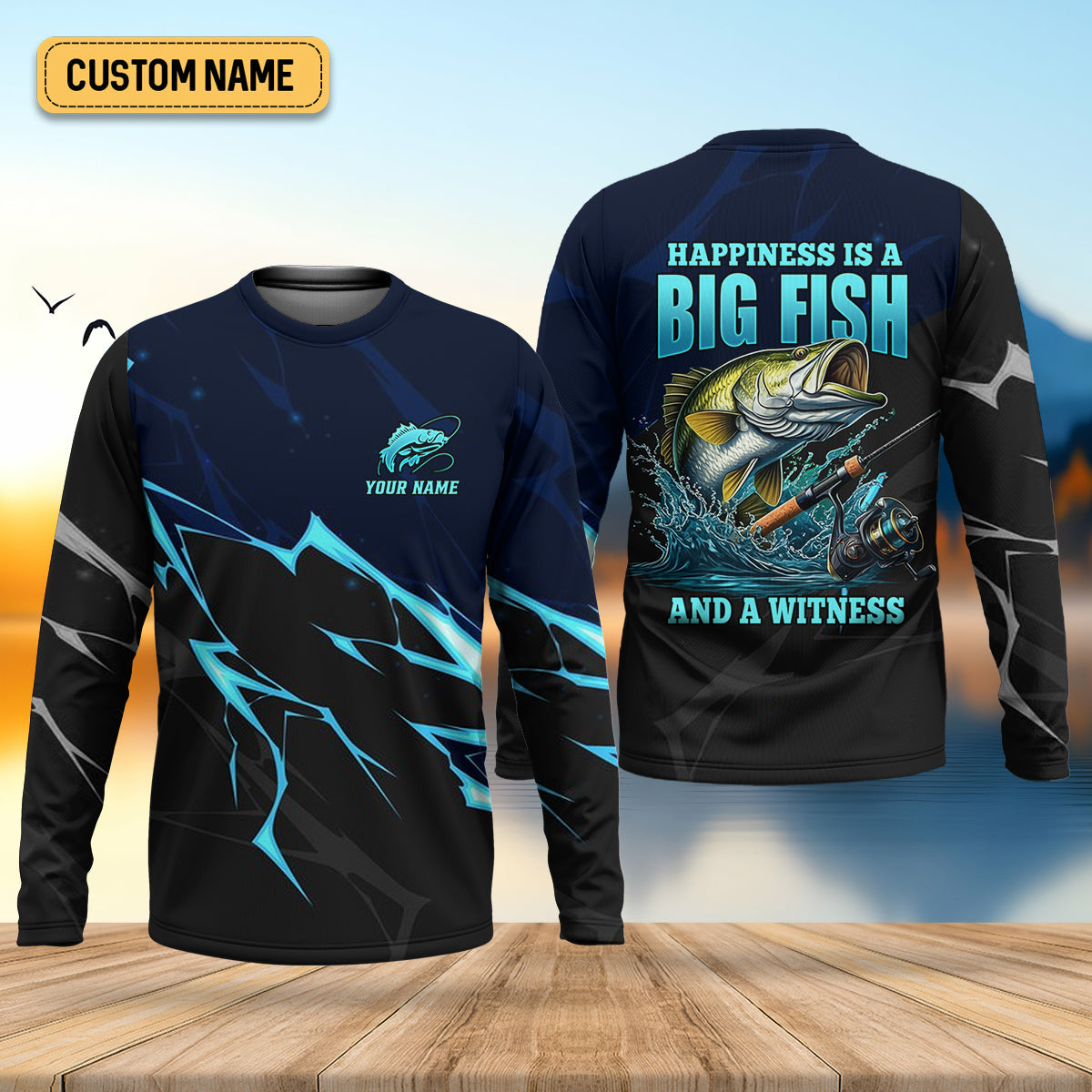 Happiness Is A Big Fish And A Witness Fishing UPF Shirts, Funny Fishing Shirt, Fishing Shirts For Men