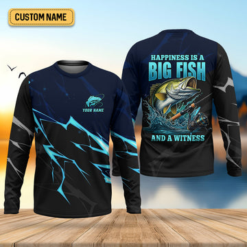 Happiness Is A Big Fish And A Witness Fishing UPF Shirts, Funny Fishing Shirt, Fishing Shirts For Men