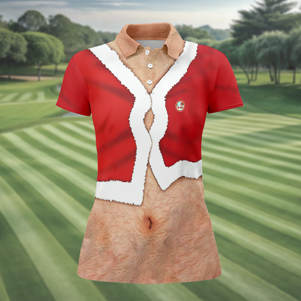 Funny Santa Costume Golf Polo ShirtChristmas Golf Shirt, Ladies Golf Shirts, Golf Gifts For Women