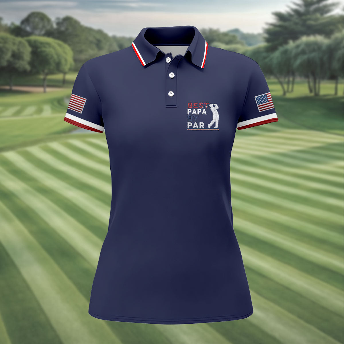 Navy Best Papa By Par Embroidered Golf Polo Shirt, Women’s Golf Polo, Golf Shirts For Women