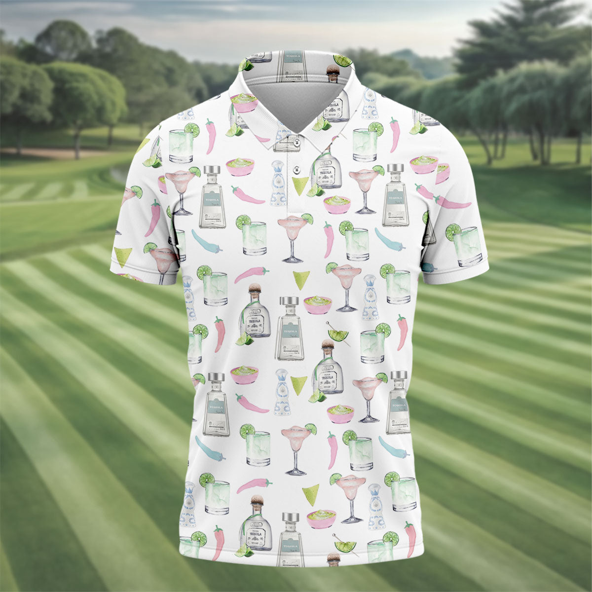 Pink Margarita Glass Tequila Lover Pastel Theme Golf Tops For Men, Polo ShirtFor Men, Golf Shirts For Men