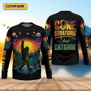 Gone Squatchin And Catching Alien Bigfoot Funny Fishing Shirt, SPF Shirt For Men, Fishing Shirts For Men