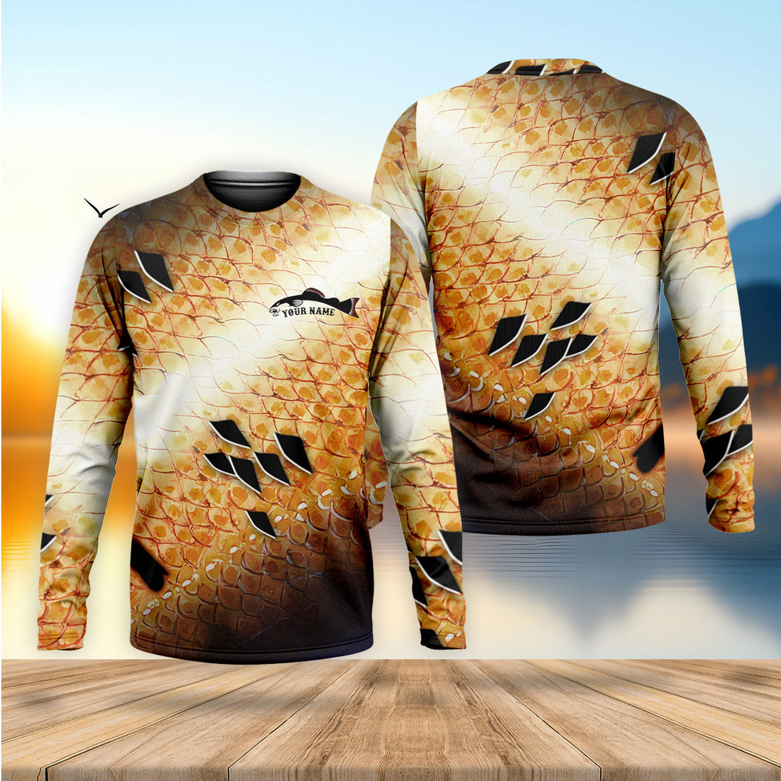 Yellow Fish Scale Fishing UPF Shirts, Custom Fishing Shirt, Gift For Fisherman, Mens Casual Shirts