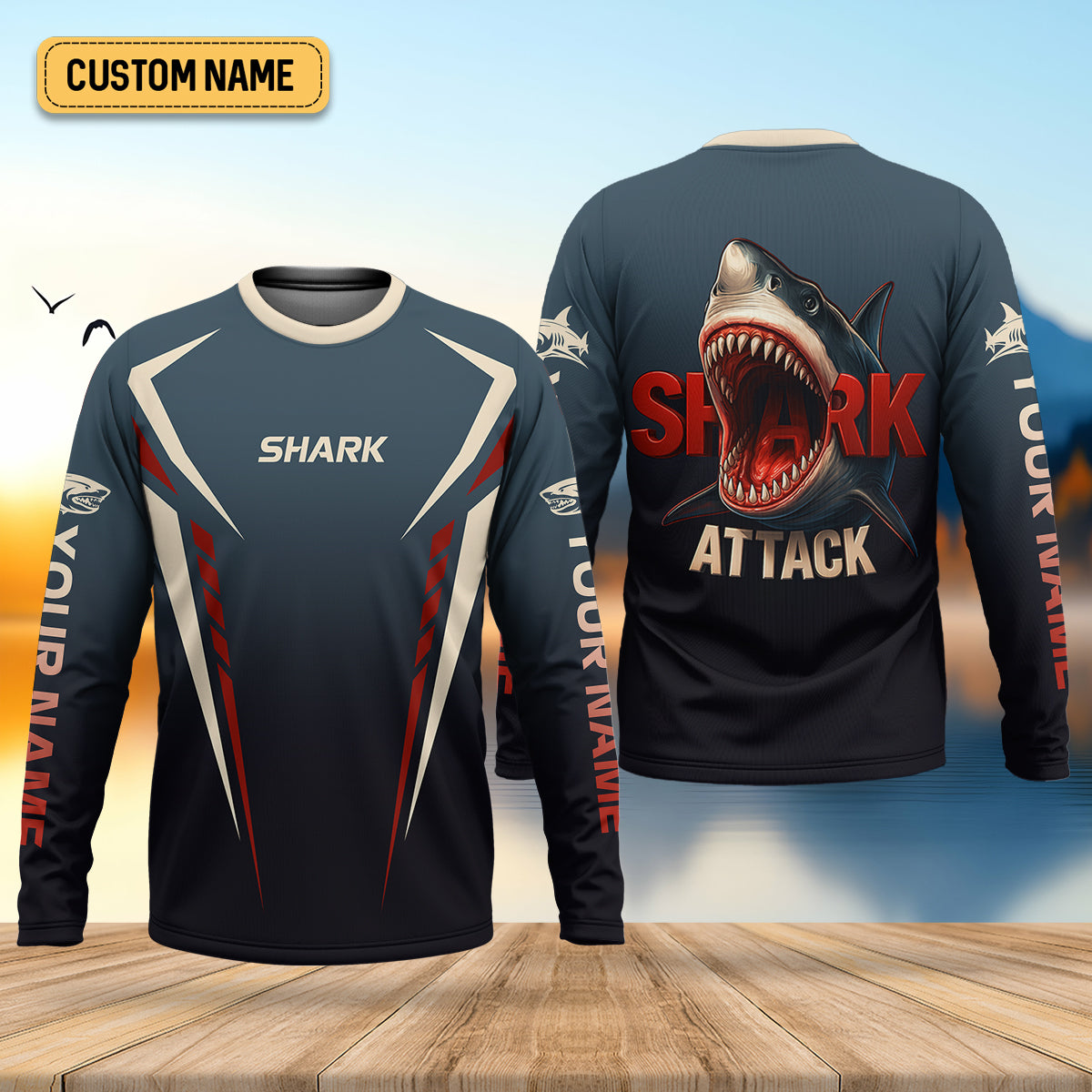 Shark Attack Fishing UPF Shirts, Fishing Tournament Shirt, Custom Fishing Shirt, Presents For Fishermen