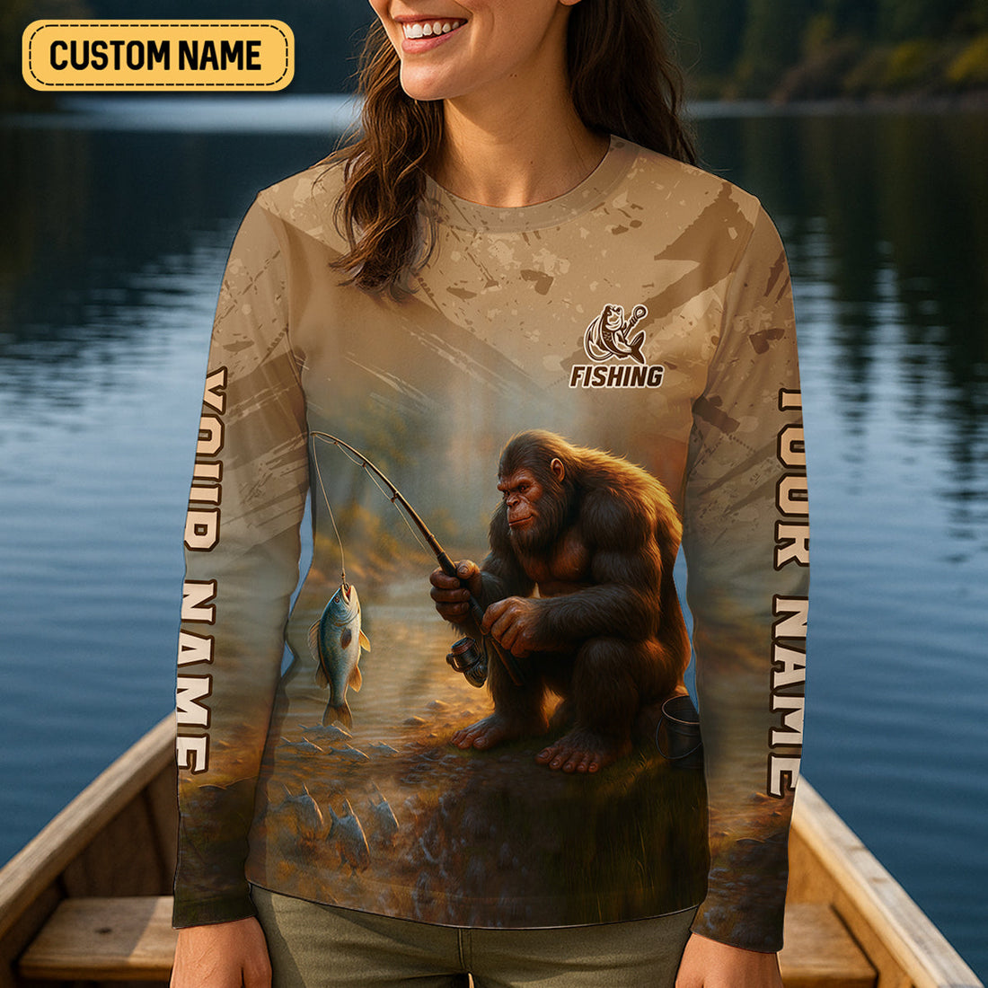 The Best Things In Life Are Wild And Free Custom Name Bigfoot Fishing Women SPF Shirt, Female Fishing Shirts