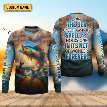 The Sea Once It Casts Its Spell Sailfish Fishing SPF Shirt For Men, Presents For Fishermen, Men's Fishing Shirt