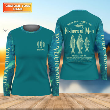 Jesus Will Make You Fishers Of Men Christian Fishing UPF Shirts, Funny Fishing Shirt, Women Fishing Shirt