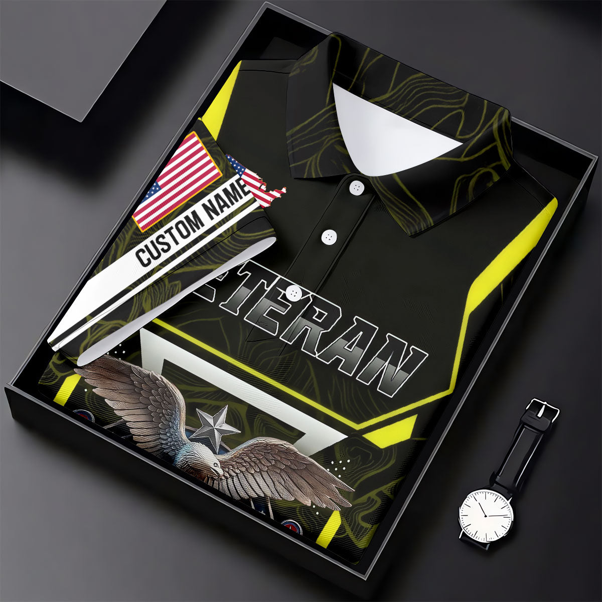 Personalized Veteran America 250 Polo Shirt Yellow Accent, Golf Shirts For Women, Women’s Golf Apparel