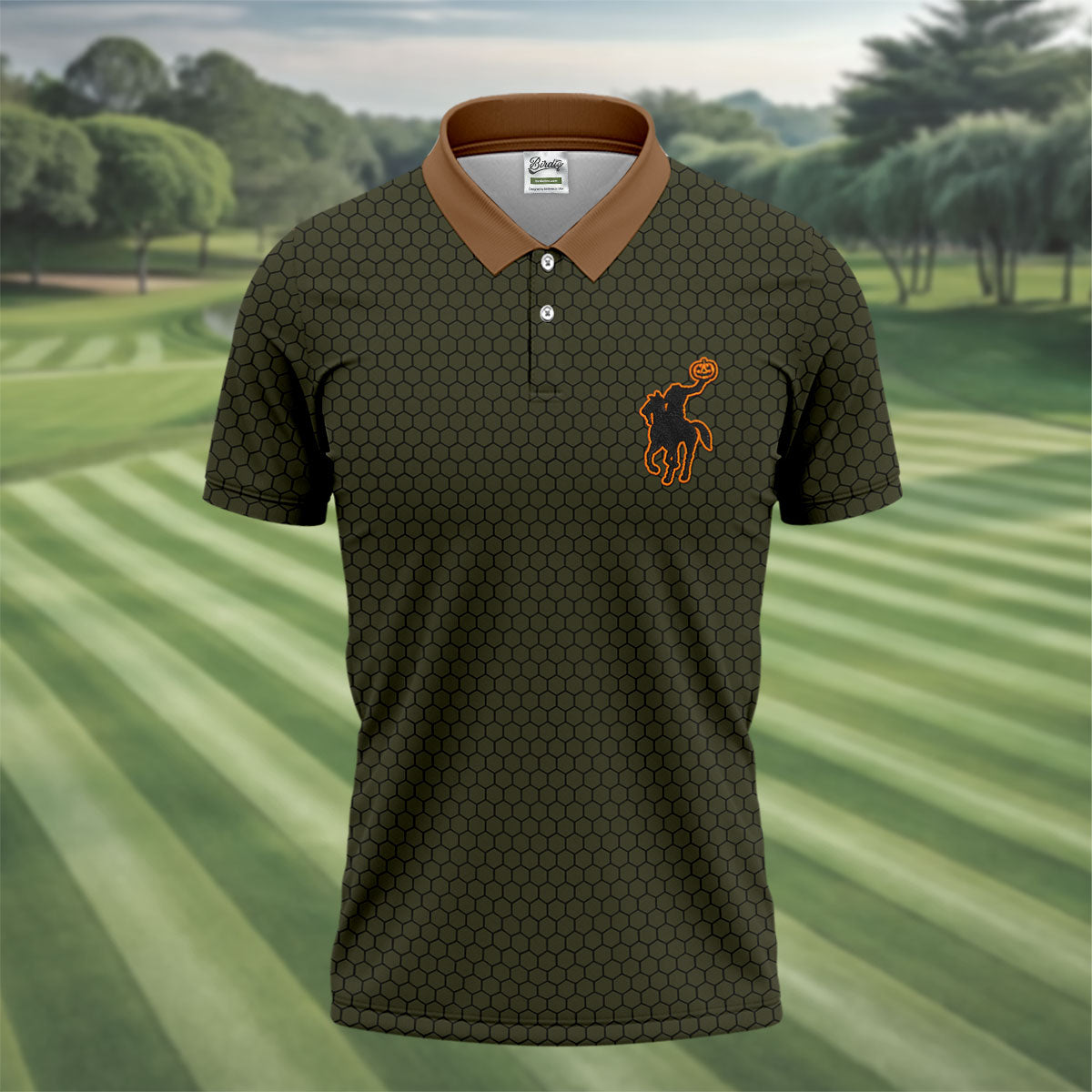 Pumpkin Rider Halloween Horror Character Polo Shirt, Mens Golf Shirts, Mens Golf Apparel