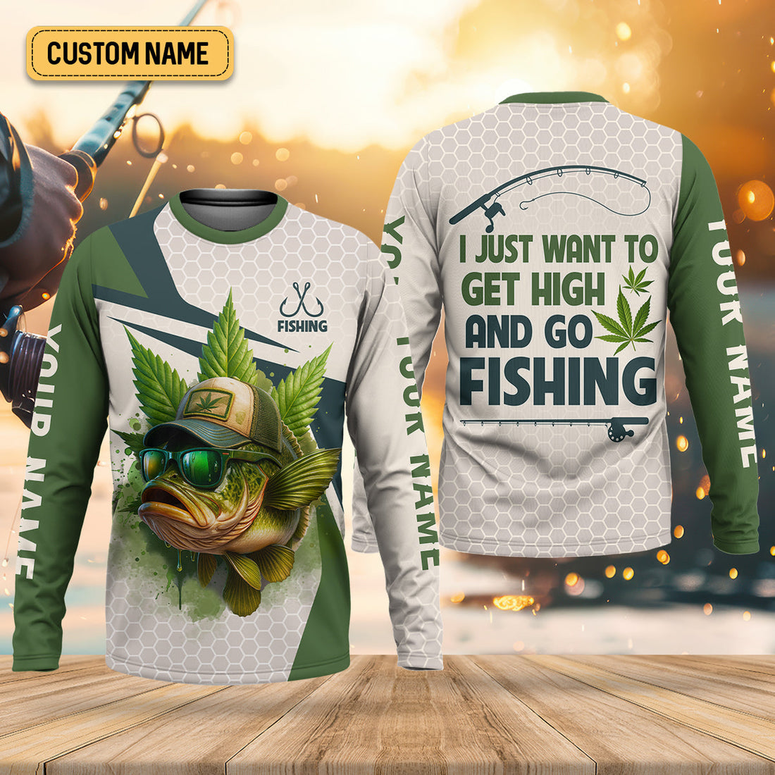 I Just Want To Get High And Go Fishing Largemouth Bass Fishing SPF Shirt For Men, Funny Fishing Shirt