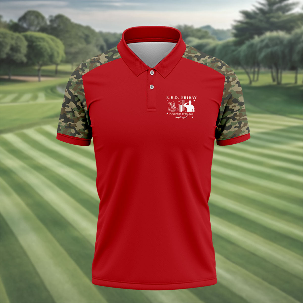 RED Friday Camo Red Patriotic 4th Of July Golf Shirt, 250th Anniversary Golf Shirts For Men