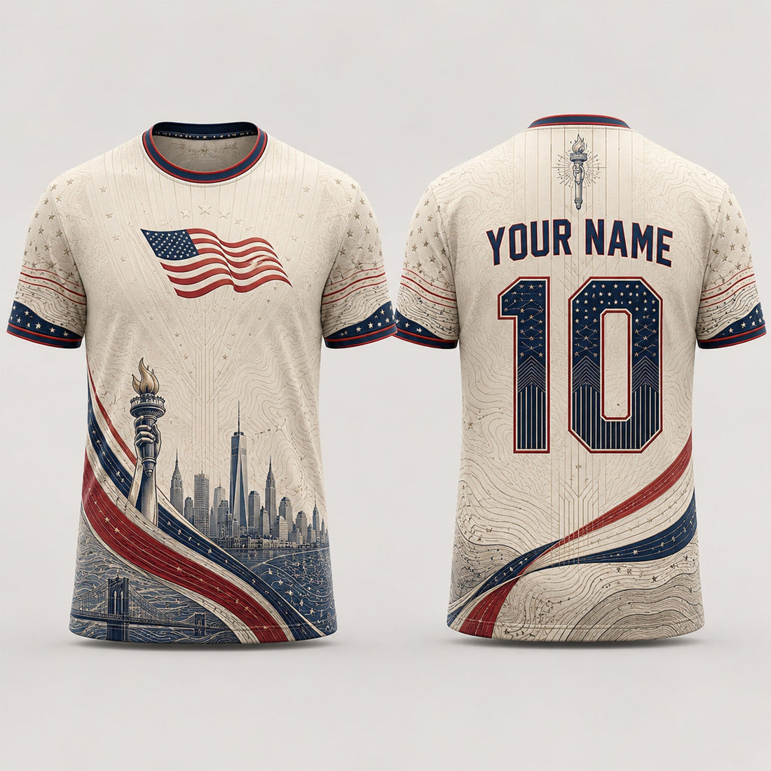 Red White Blue Fooball Shirt, V-Neck For Men Football Lover, American Soccer Fan Father's Day Presents