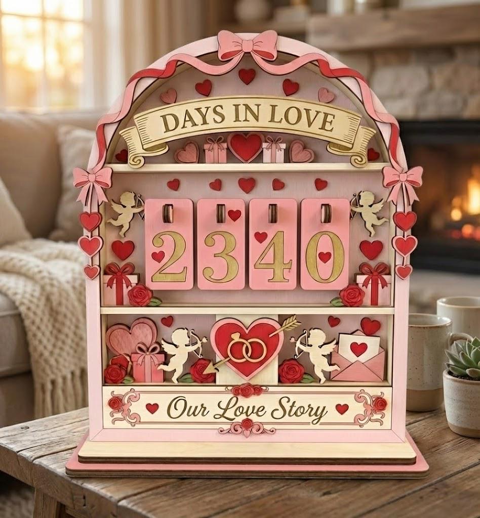 Personalized Days in Love Tracker, Custom Anniversary Counter Sign, Romantic Couple Decor, Valentine’s Day Gift