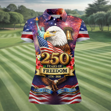 250 Years Of Freedom 1776-2026 Galaxy Pattern 4th Of July Women Golf Top, 250th Anniversary Patriotic Golf Shirt