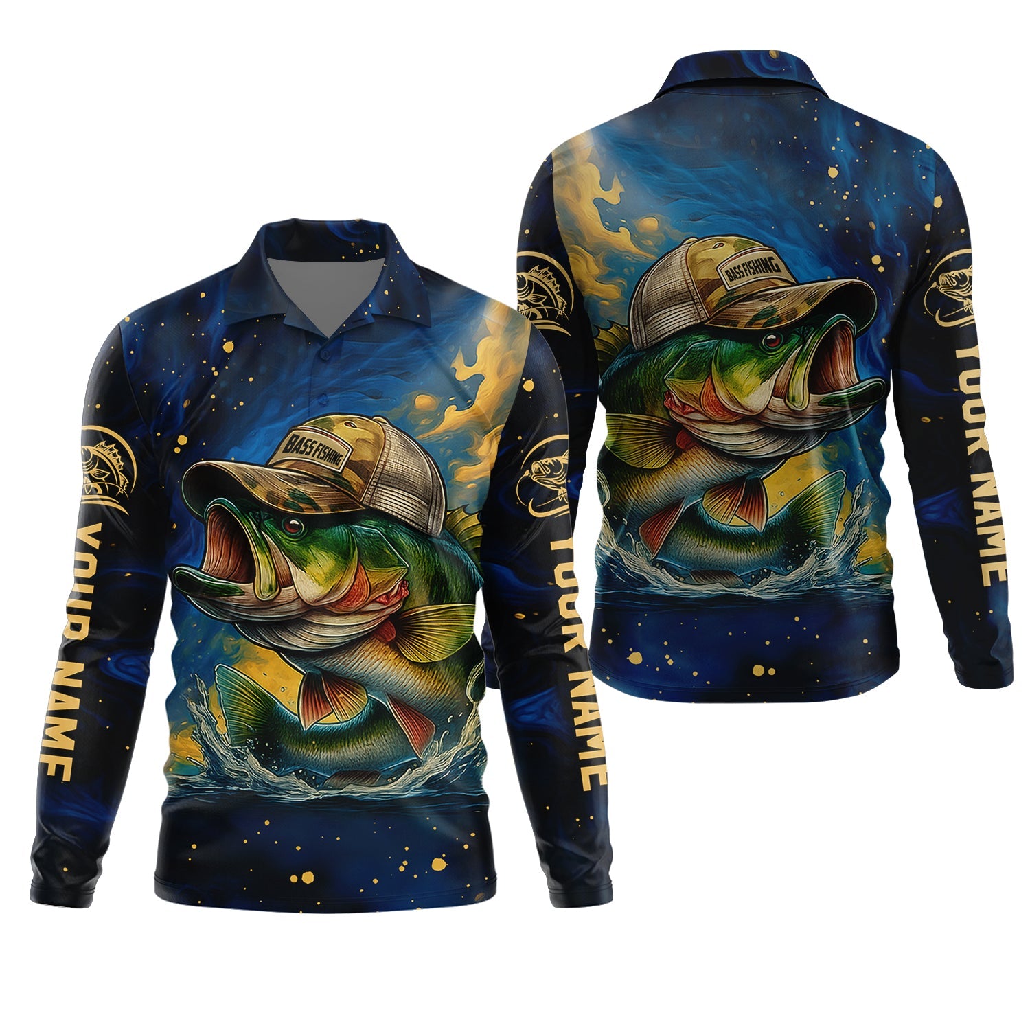 Bass Fishing Shirt, Camo Long Sleeve Shirt, SPF Shirt For Men, Gift For Fisherman