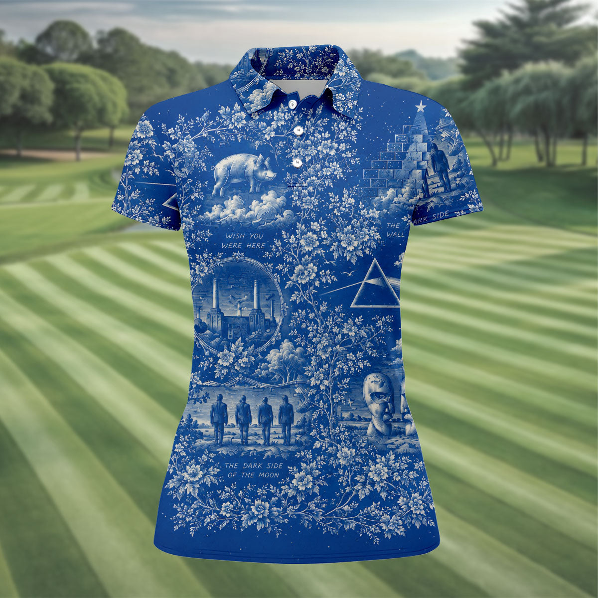 Surreal Retro Music Art Pattern Polo Shirt, Golf Tops For Women, Women’s Golf Apparel
